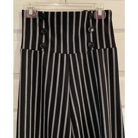 Vamp VTG Women's Super High Rise Pants Black/White Stripe Wide Leg Size MED - Picture 2 of 10